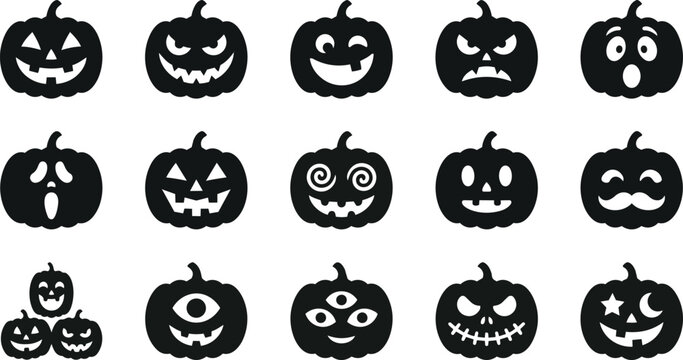 Halloween jack o' lantern faces collection diverse silhouettes for seasonal decorations and spooky design projects