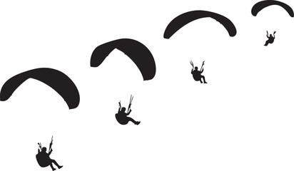 Paragliding Silhouette Set – Paraglider Flying in Sky, Adventure Sport, Outdoor Recreation Vector Collection Isolated on White Background © MirazHossain