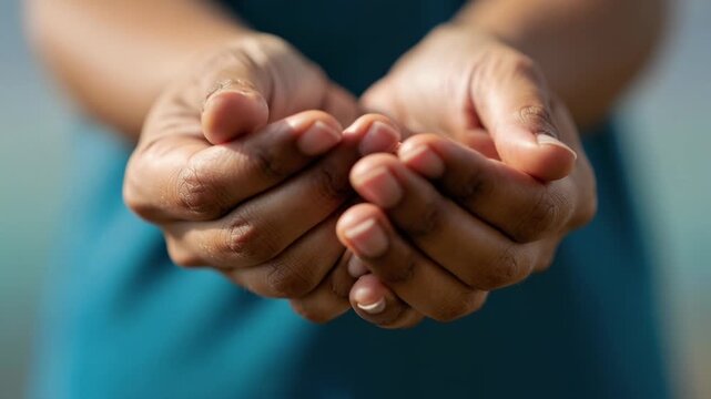 A pair of outstretched hands gently cupped together symbolizing openness and giving in soft natural light