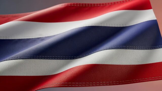 Close up of vibrant fabric flag with detailed stitching gently waving in the breeze