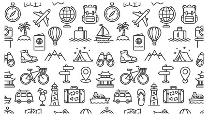 Fototapeta premium travel icons set with backpack and airplane