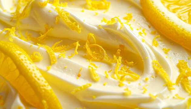 Lemon yogurt cake with creamy tangy texture and visible zest detail in macro view