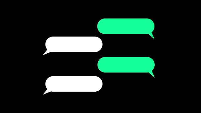 Animated chat bubbles overlay, social media messaging interface, green and white texting conversation bubbles on black background