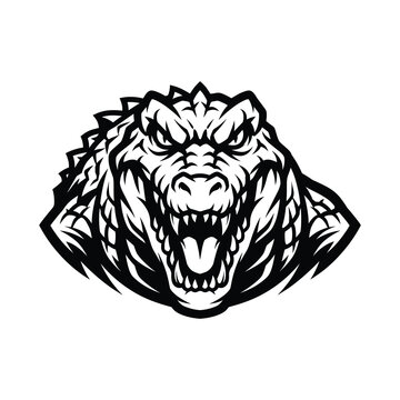 Dinosaur t-rex godzilla monster reptile esports mascot gaming logo black and white vector