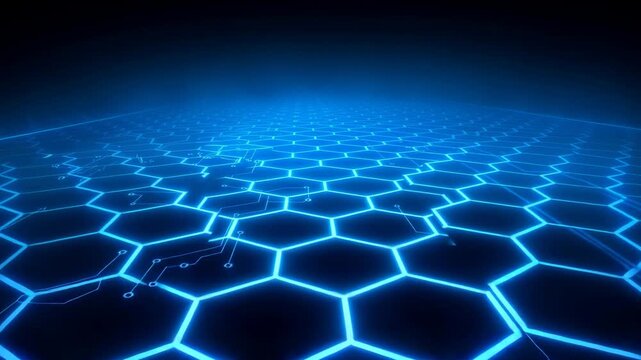 cybersecurity. Glowing blue hexagonal grid futuristic technology background with digital network pattern