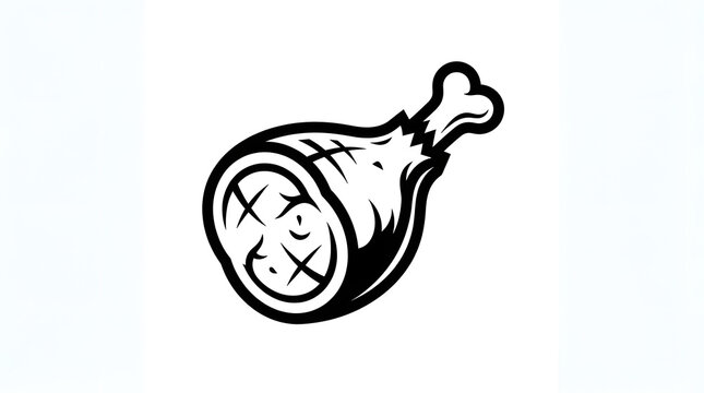Meat on bone vector illustration in black and white line art style