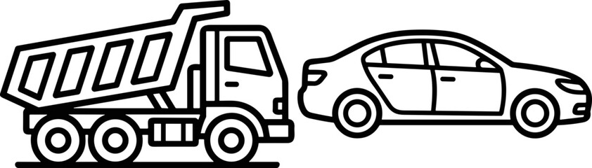 Dump Truck and Car Outline Icon © Cirt
