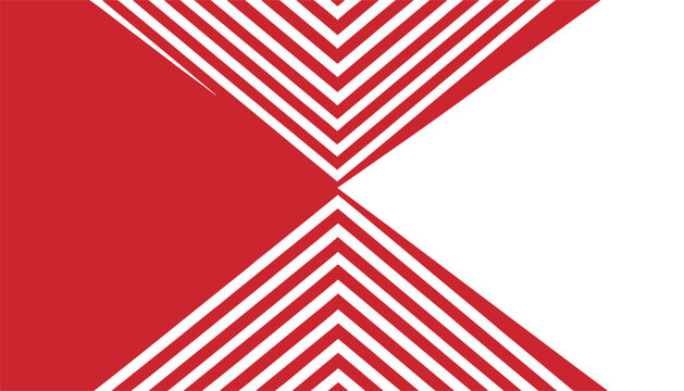 Dynamic geometric abstract pattern in red and white featuring sharp converging chevron stripes and triangular shapes.