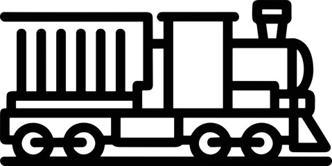 Simple Line Art Icon of a Vintage Steam Train Engine with Freight Car © gok