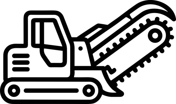 Trench Digger Machine Icon: Construction Equipment for Excavation and Digging