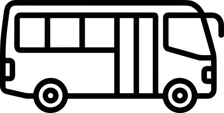 Minibus icon, simple line art drawing of a passenger van for transport and travel.