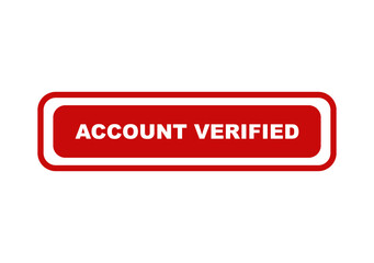 Fototapeta premium Account verified badge with bold white text on a red rectangular button icon for digital security and web interface isolated on transparent background