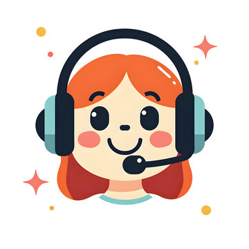 Cute Support Person Icon: A cheerful and friendly illustration of a support person wearing a headset with a microphone, conveying helpfulness and approachability.
