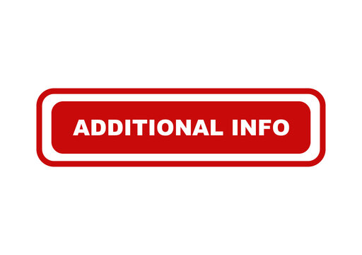 Red rectangular button icon with additional info text for website user interface design and simple navigation elements isolated on transparent background