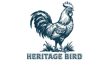 Vintage rooster heritage bird design. Farm animal woodcut illustration. Country poultry print.. Re © rahel lila