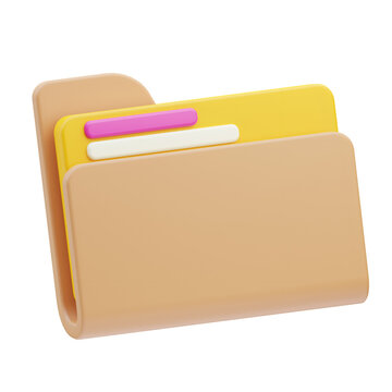 3D render of yellow and pink office file folder, office file folder icon
