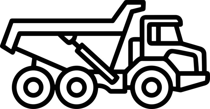 Heavy Duty Dump Truck Icon - Outline Vector Illustration