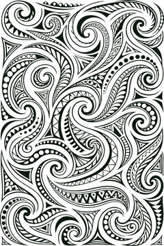 Mauri tribal pattern background with abstract wave curls, Traditional Polynesian and Samoan tattoo style abstract ornament, Abstract ethnic tribal seamless pattern vector illustration.