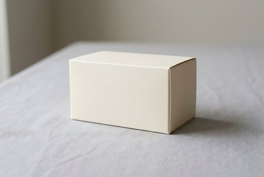 Cream Blank Rectangular Packaging Box Mockup on Fabric Surface