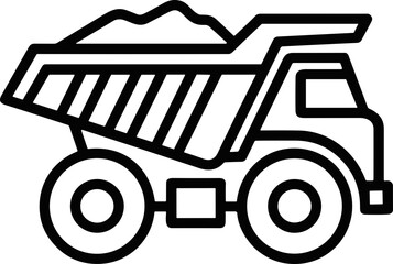 Heavy Duty Dump Truck Loaded with Dirt, Construction Vehicle Outline Icon © Ye