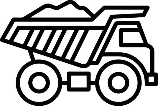Heavy Duty Dump Truck Loaded with Dirt, Construction Vehicle Outline Icon