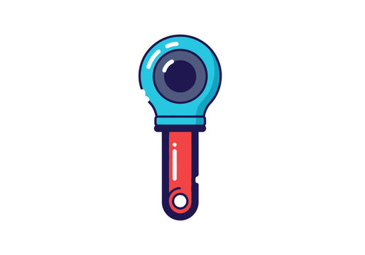 Blue and red cartoon magnifying glass with bite mark