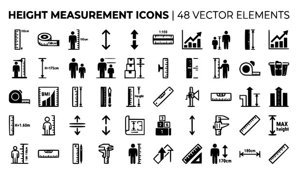 Professional Height Measurement Logo and Icon Set Black Vector Illustration Collection