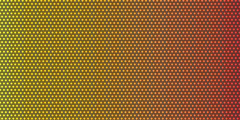 Obraz premium Abstract Yellow Orange Red Halftone Dot Pattern Background with Hexagonal Grid