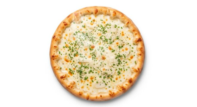 Delicious White Pizza with Herbs on White Background.