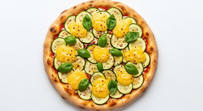 Delicious Zucchini Pizza with Basil and Cheese Topping.
