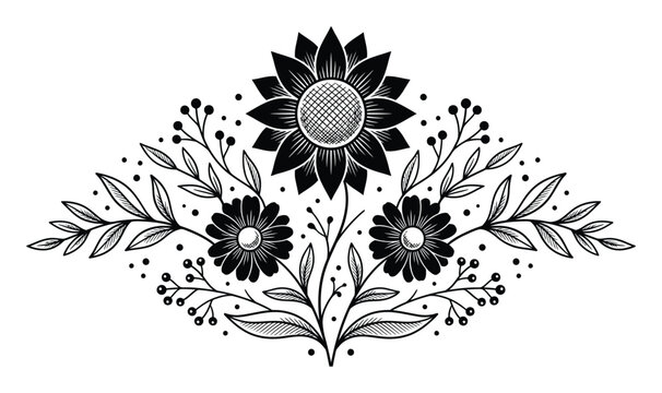 葉と花のある花のマンダラベクターイラスト