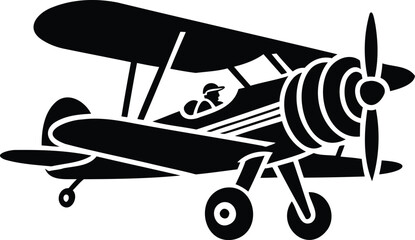 Vintage biplane aircraft with pilot isolated on transparent background © Lavly