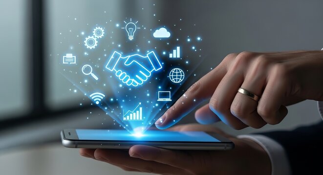 Digital transformation and business technology concept with mobile phone.