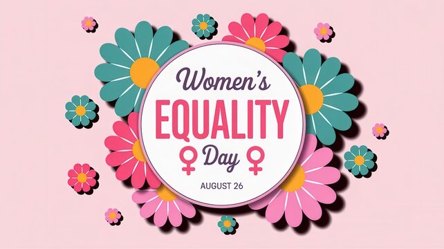 Women's Equality Day concept with flowers on pink background