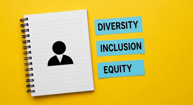 Diversity, Inclusion, and Equity Concepts on Yellow Background.