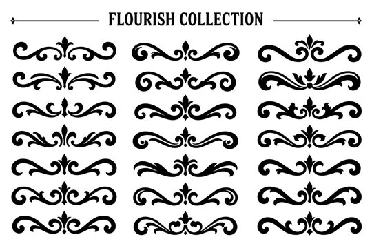 Ornate set of flourish graphics in vector for fancy layouts and to decorate invitations, wedding collection of vintage scrolls and swirls 