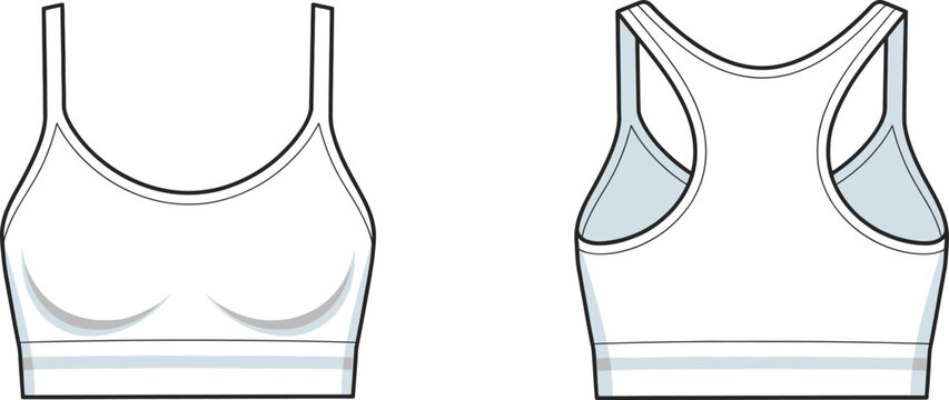 Cad drawing sports bra technical illustration front and back views