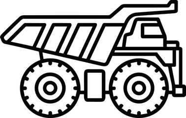Outline illustration of a large mining dump truck, heavy machinery vehicle © firawati