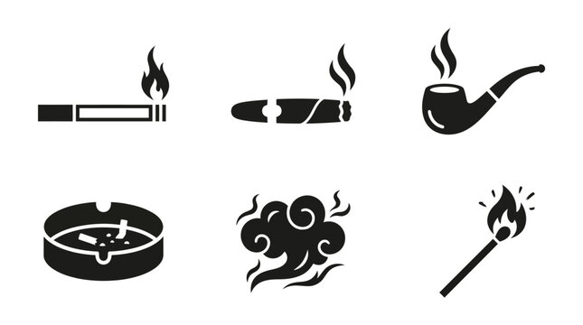 Black icons of smoking related objects.