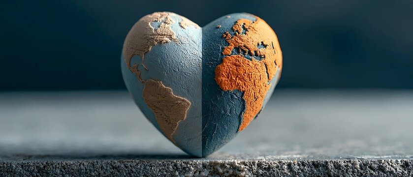 Heart shaped planet Earth symbolizing global love and environmental care.
