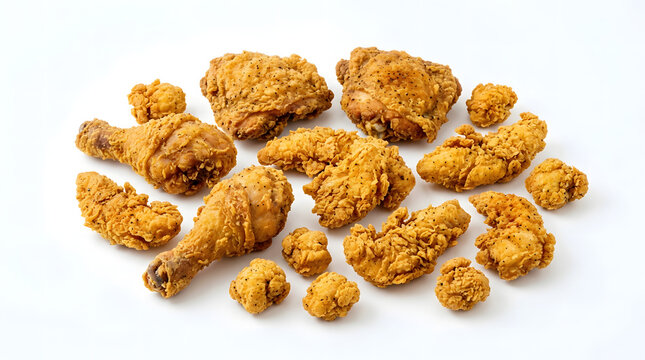 Crispy fried chicken pieces on white background for food illustration transparent background