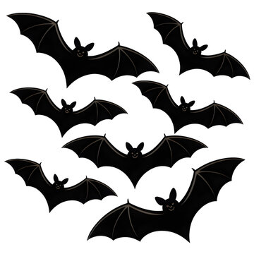 Group of black bats flying in a collection set