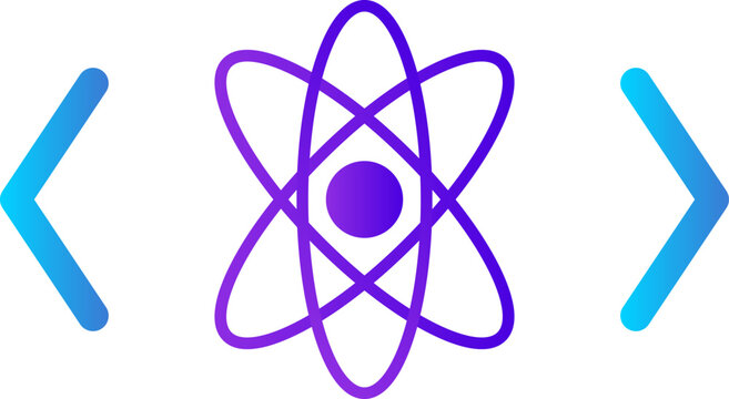 Atomic code symbol featuring a purple gradient nucleus in a sleek minimalist style for software engineering marketing