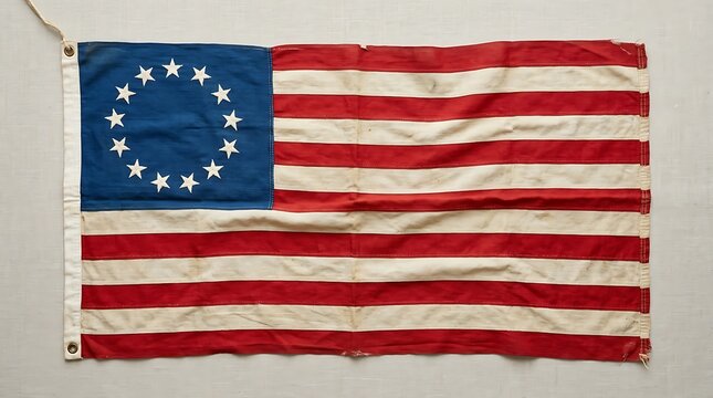 Historical betsy ross american flag with thirteen stars arranged in a circle on blue field