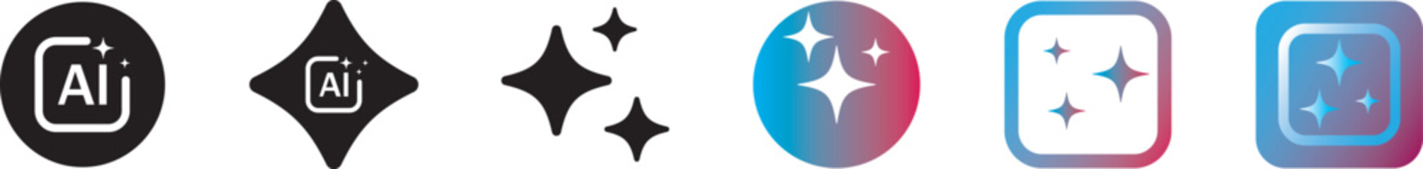 AI generate star icon. AI sparkle star with square icon.  vector collection of clean star symbols, shiny glitter effects in black and gradient for new magic features  © a2z_stock
