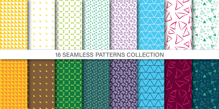 Triangle Geometric Seamless Pattern Bundle Trendy Vector Set.