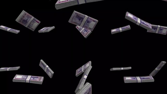 Bangladesh Money, Bangladeshi Taka Banknotes Falling On Black Background, BDT Currency Stacks Dark Cinematic, 4K