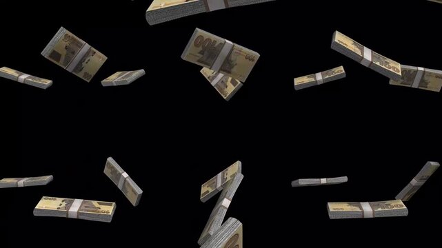 Zimbabwe Money, Zimbabwean Dollar Banknotes Falling On Black Background, ZWL Currency Stacks Dark Cinematic, 4K