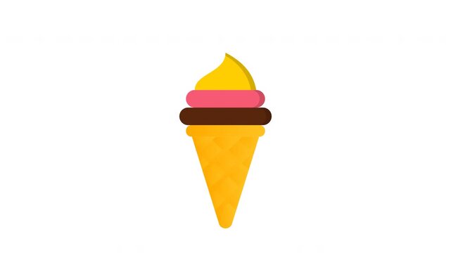Ice cream icon animation. Minimalistic illustration of a colorful ice cream cone on a white background.