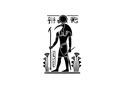 Anubis Mummification Silhouette Sticker Vector. Ancient Egyptian Temple Mural God of Underworld Anubis Icon Isolated.